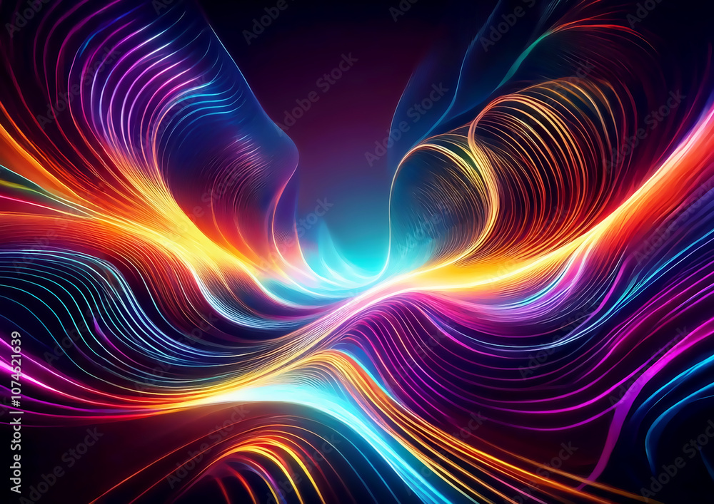 Poster abstract background with colorful glowing light lines swirling. fractal art background for creative 