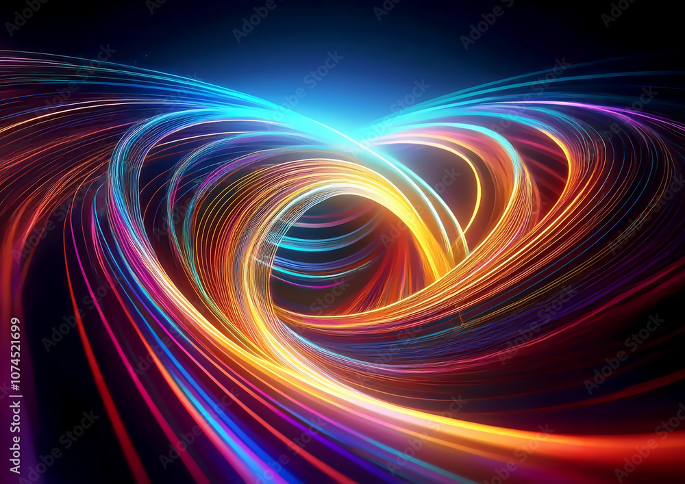 Poster abstract background with colorful glowing light lines swirling. fractal art background for creative 