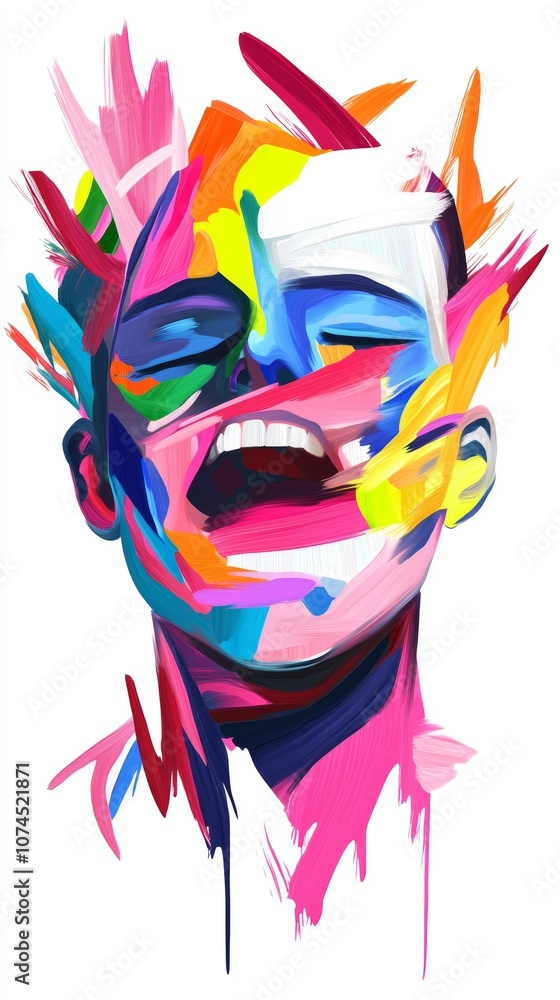 Poster an abstract expression of joy featuring vibrant colors and dynamic brush strokes in an artistic port