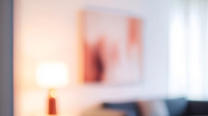 A cozy living room with soft lighting and abstract art blurred in the background, creating a warm and inviting atmosphere