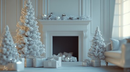A cozy living room filled with Christmas trees and presents, perfect for holiday celebrations