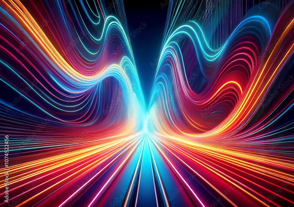 Poster abstract background of colorful glowing rays and swirling light lines