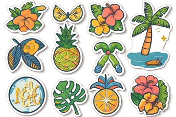 Various colorful stickers applied to a clean white background