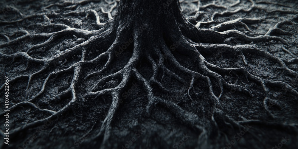 Aufkleber a monochrome image of a tree's root system, often used in designs where simplicity and elegance are 