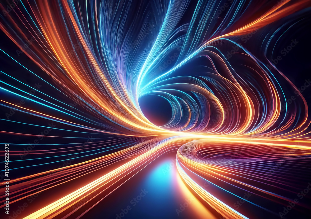 Poster abstract background with colorful glowing light lines swirling. fractal art background for creative 