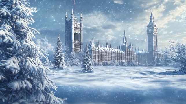 ★リリパットレーン367☆BIG BEN in Winter Big Ben Tower and Westminster Palace with Falling Snow, London