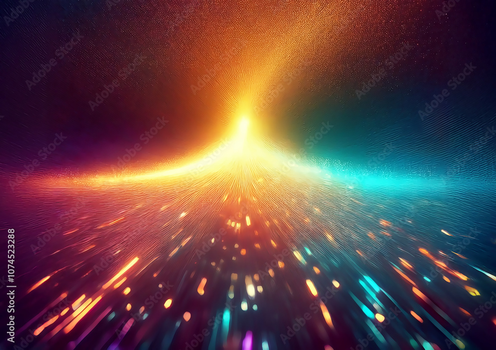 Poster abstract colorful background with glowing particles. 3d rendering, 3d illustration.