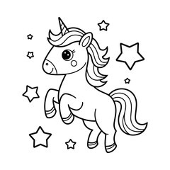 Cute Unicorn Coloring Page with Stars