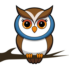 Colourful Cartoon Owl Sitting on Branch Illustration