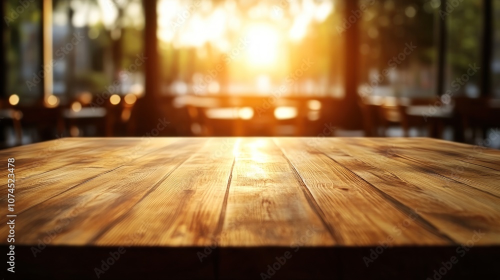 Aufkleber capture the warm glow of sunset reflections on a rustic table