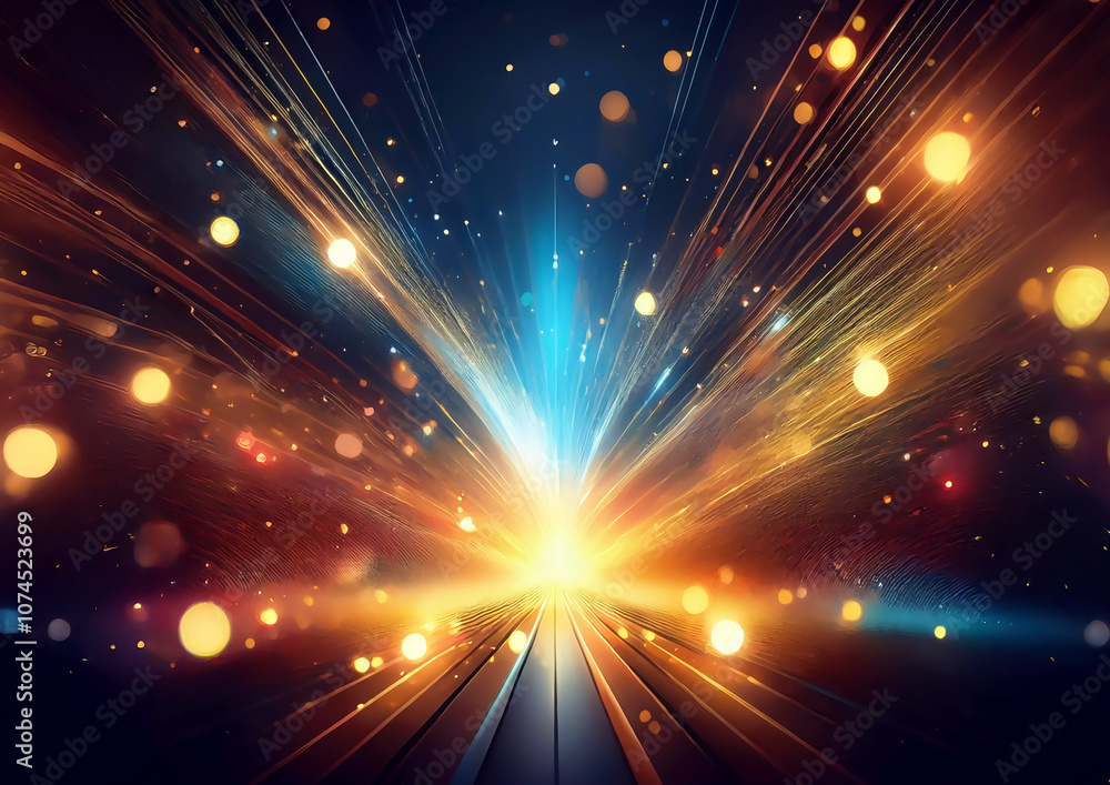 Aufkleber abstract background with blurred rays and bokeh lights. 3d rendering