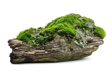 A piece of wood with lush green moss growing on its surface