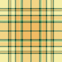 Full background fabric texture, antique seamless tartan pattern. Luxurious vector plaid textile check in yellow and amber colors.