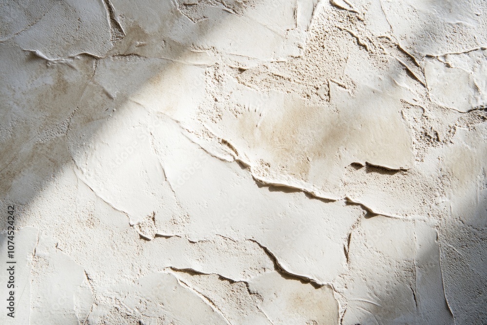 Poster a close-up shot of a white wall with visible cracks, suitable for use in interior design, constructi