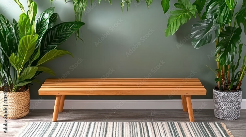 Poster create a stylish indoor space with a minimalist wooden bench