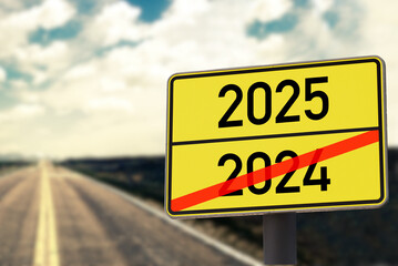 A sign symbolizes the end of 2024 and the beginning of 2025