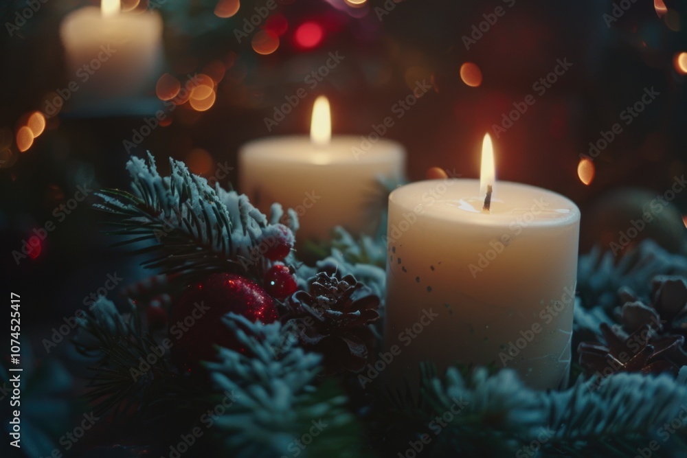 Poster group of candles sitting on a table, ideal for decorative purposes or event use