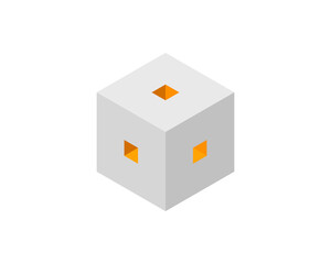 Cube logo, geometric vector design. Box logotype company, trendy tech emblem in pixel style.