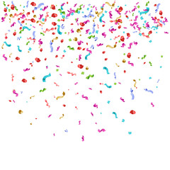 Faling confetti for festival background, birthday party invitation, carnival celebrate, glamour concert. Shiny colourful flying particle. Magic mosaic effect, romantic ceremony vibrant ornament.