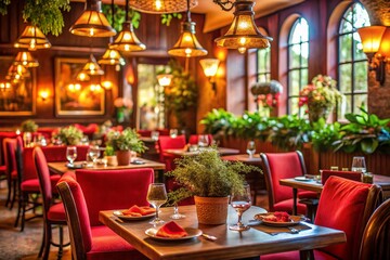 Scenic View of a Cozy Restaurant in Mitchell, South Dakota, Highlighting Vibrant Ruby Red Decor and Inviting Atmosphere for Dining Experience