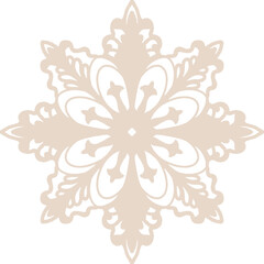 Vintage openwork vector snowflake pastel beige color as a symbol of cozy winter family holiday Christmas and New Year to decorate greetings and invitations.Watercolor illustration isolated on white