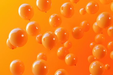 A bunch of orange balloons suspended in the air