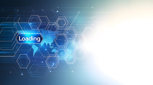 Loading screen with hexagonal data visualization