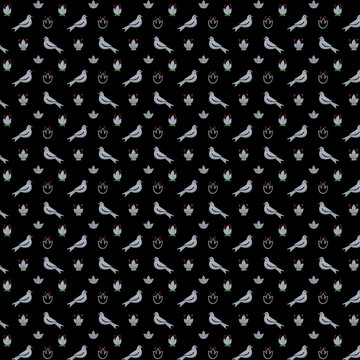 White Doves and Blooms Hand-drawn Pattern