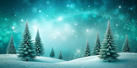 Obraz premium Christmas Dark Turquoise Minimalistic Background Featuring a Winter Landscape with High Depth of Field and Ample Copy Space for Seasonal Greetings and Holiday Designs