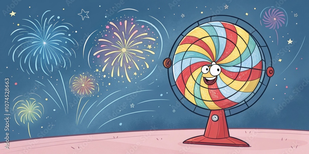 Poster whimsical whirlwind fan a whimsical fan design showing a s spiraling around in vibrant colors depict