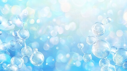 3D glass molecules or atoms on a light blue background representing biochemical pharmaceutical beauty and medical concepts Science or medical background Vector 3D illustration