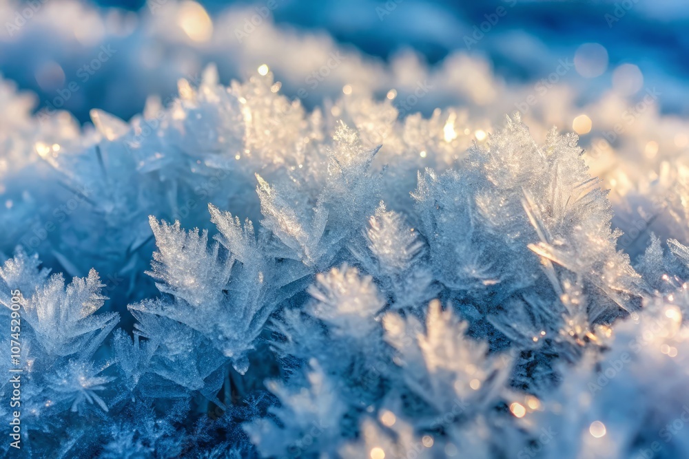 Aufkleber close-up of a thick and frosty ice surface showcasing intricate textures and patterns for conceptual