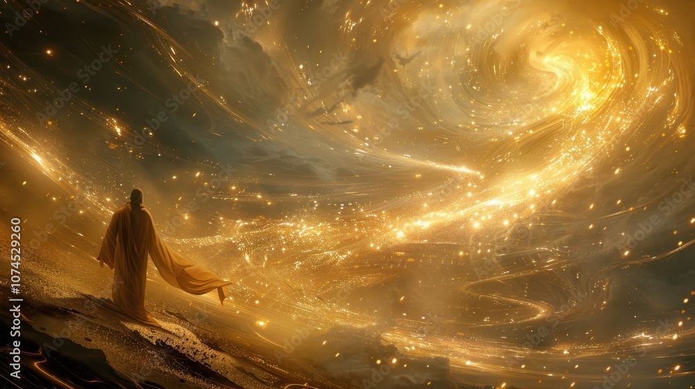 Poster the swirling winds carried glimmering particles of sand creating a mesmerizing display of dancing li