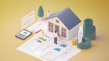 Real Estate concept, Agent to present the property .price for loan investment chart graph documents and calculating table payment to customer.