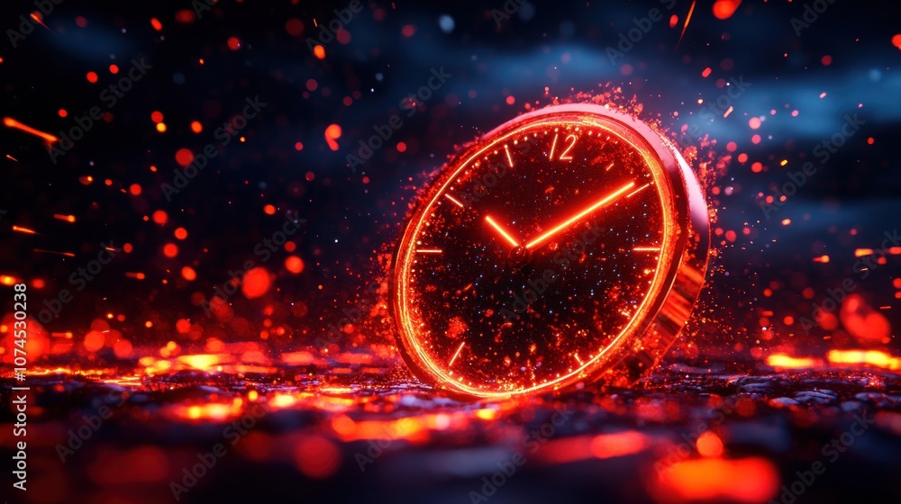 Poster time flows through fiery landscapes as clock melts in lava