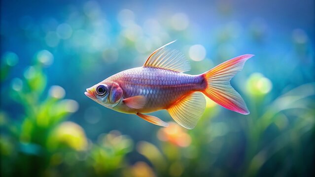 Serene Minimalist Photography of a Featherfin Squeaker in Natural Habitat with Soft Lighting and Subtle Textures, Emphasizing Tranquility and Elegance in Aquatic Life
