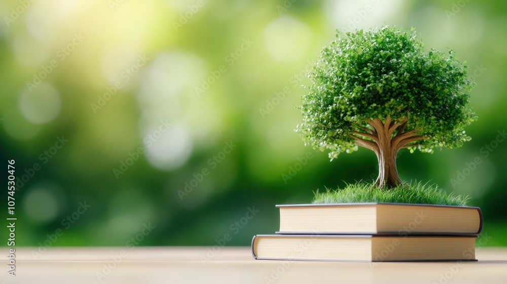 Poster explore the harmony between nature and knowledge with books and trees
