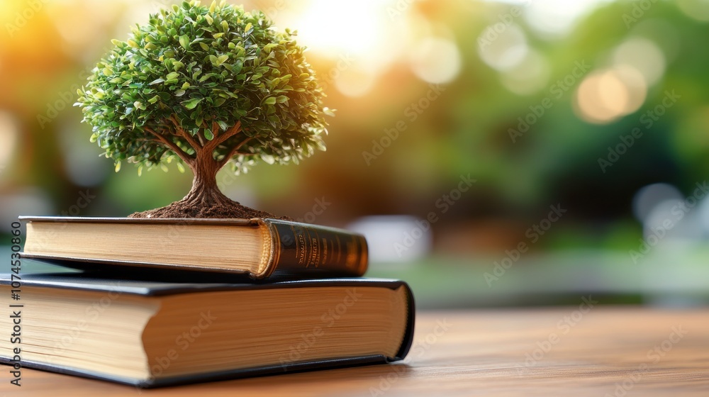Poster explore the harmony of nature and knowledge with books and trees