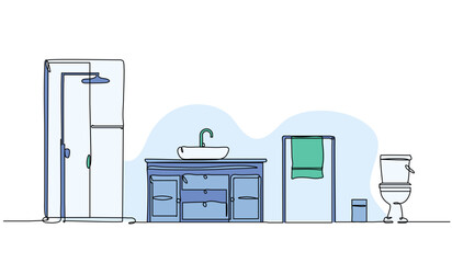 Fototapeta premium Vector illustration of bathroom interior. Modern flat in continuous line style.