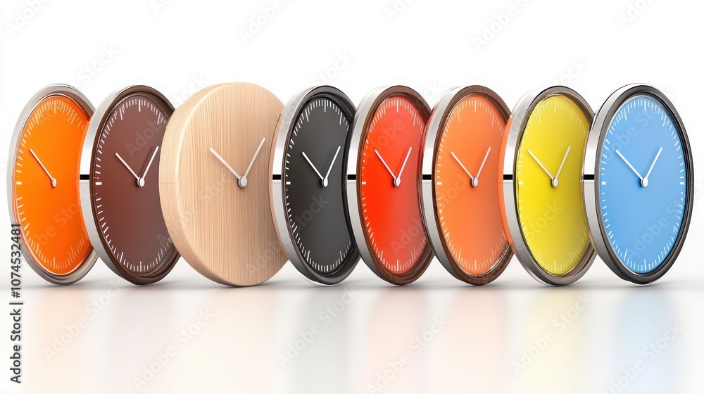 Poster explore the diversity of clock designs showcasing unique colors and styles