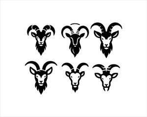 Set of Silhouette Goat Head Logo Design  Vector Template.

