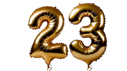 Golden foil number twenty three Balloon 3d model for Celebrations or invitations