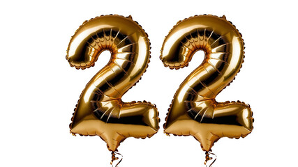 Golden foil number twenty two Balloon 3d model for Celebrations or invitations