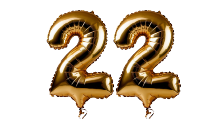 Golden foil number twenty two Balloon 3d model for Celebrations or invitations