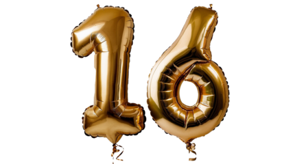 Golden foil number sixteen Balloon 3d model for Celebrations or invitations