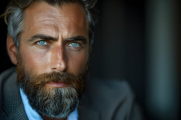 handsome and bearded businessman looking at camera