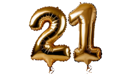 Golden foil number twenty one Balloon 3d model for Celebrations or invitations