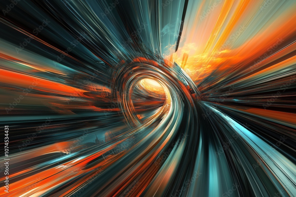 Poster abstract swirling tunnel with vibrant colors and dynamic motion