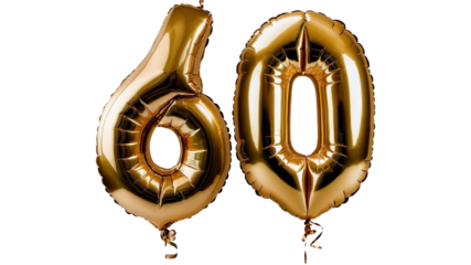 Golden foil number sixty Balloon 3d model for Celebrations or invitations