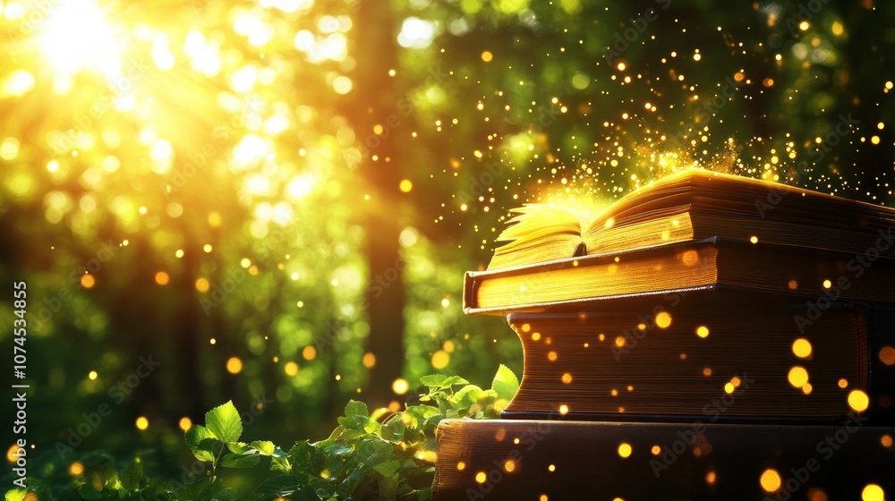 Poster discover the magic of reading under the sunlight with an open book